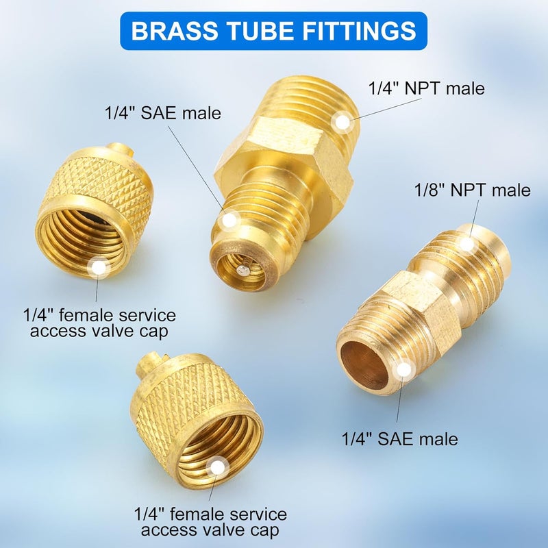 Tigbear Brass Pipe Fitting 1/4 SAE Flare to 1/8 NPT Male, Brass AC Pipe Adapter Fittings, Tube Fitting Adapter with 1/4 Female Service Access Valve Cap for Air Conditioner Refrigeration HVAC System - Image 2